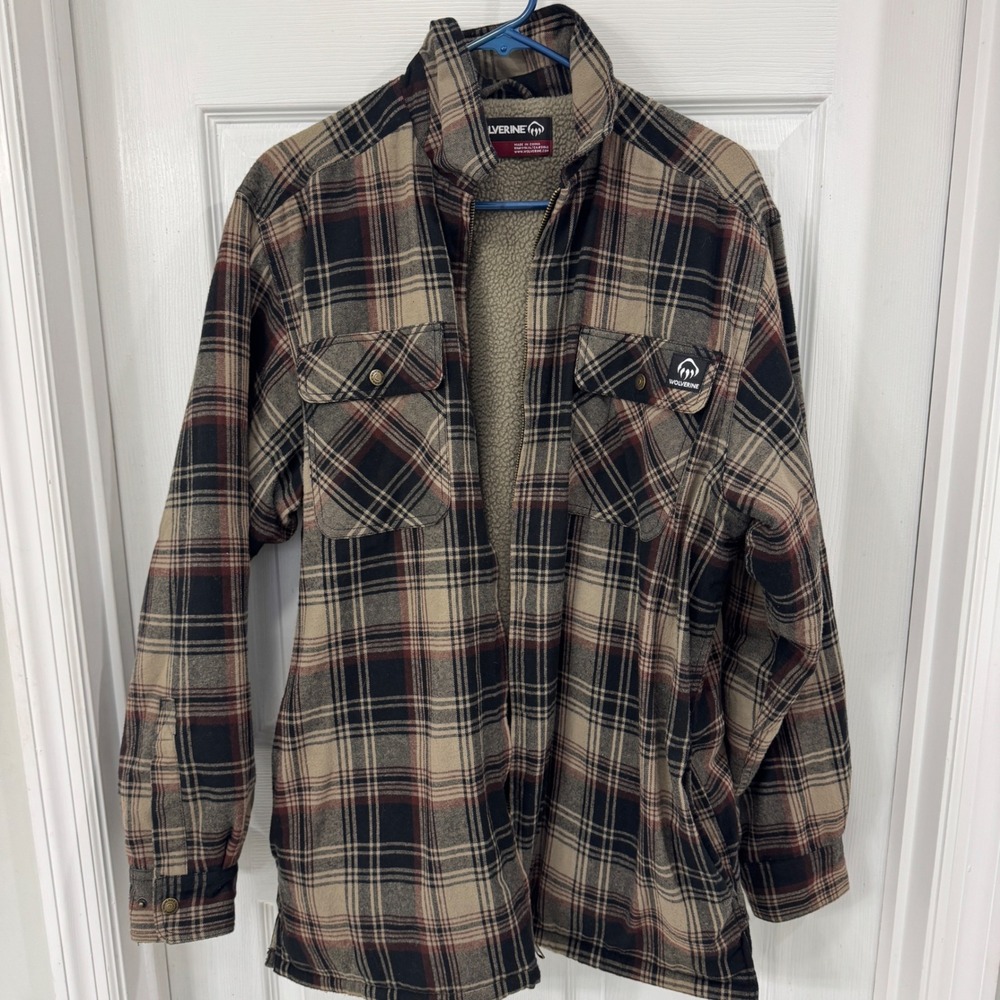 Wolverine Sherpa Lined Flannel Shirt Jacket Men's Size L Plaid